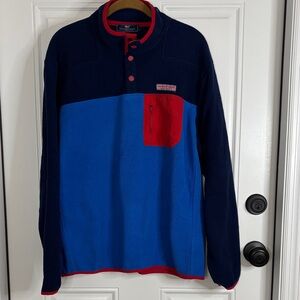 Vineyard Vines Navy Royal Blue Red Colorblock Fleece Pullover Party Snap size L